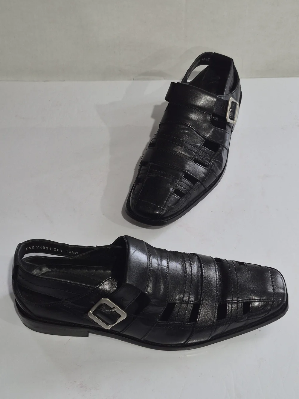 Men's Black Leather Buckle Dress Sandals